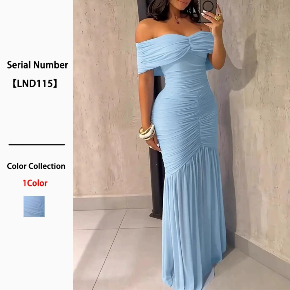 ZARA Sexy Off Shoulder Fishtail Bodycon Pleated Mesh Panel Maxi Dress